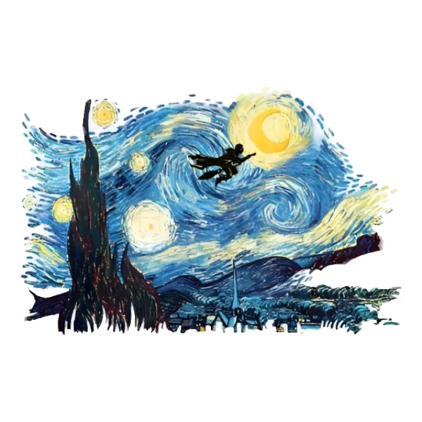 Harry potter flying in the starry night sky