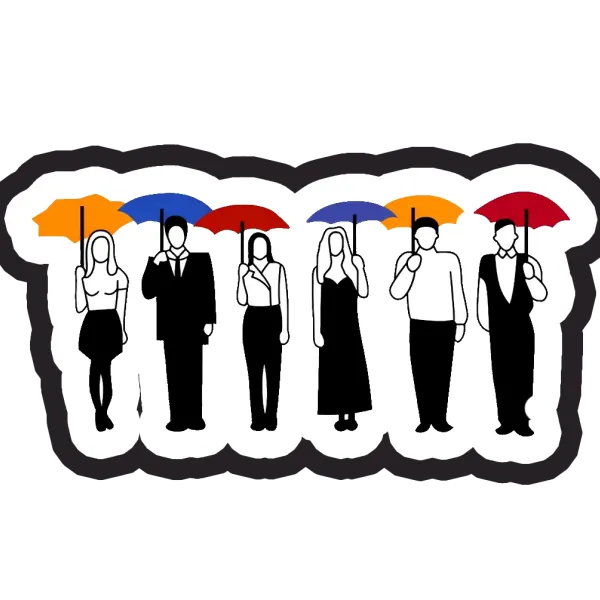 Friends holding umbrellas